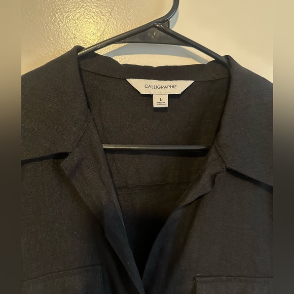 Elegant Black Linen Blouse by Caligraphe - Picture 3 of 8